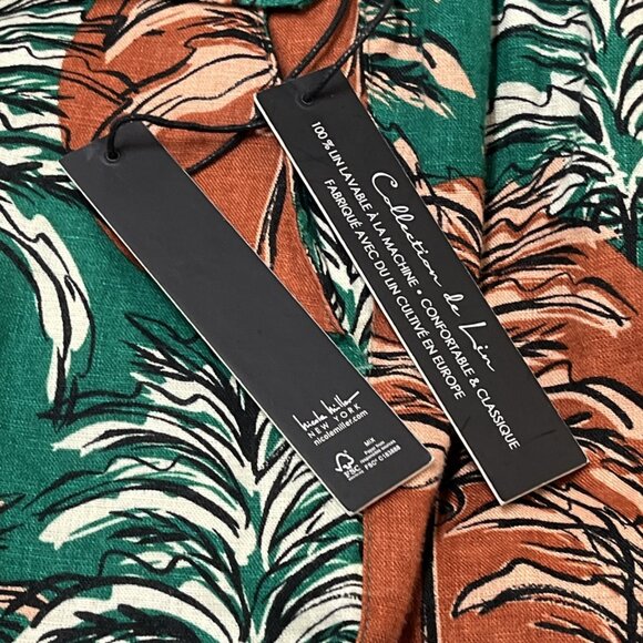 Nicole Miller Pants Womens S Green Tropical Linen Flax Wide‎ Leg Coastal Beachy - Picture 11 of 11